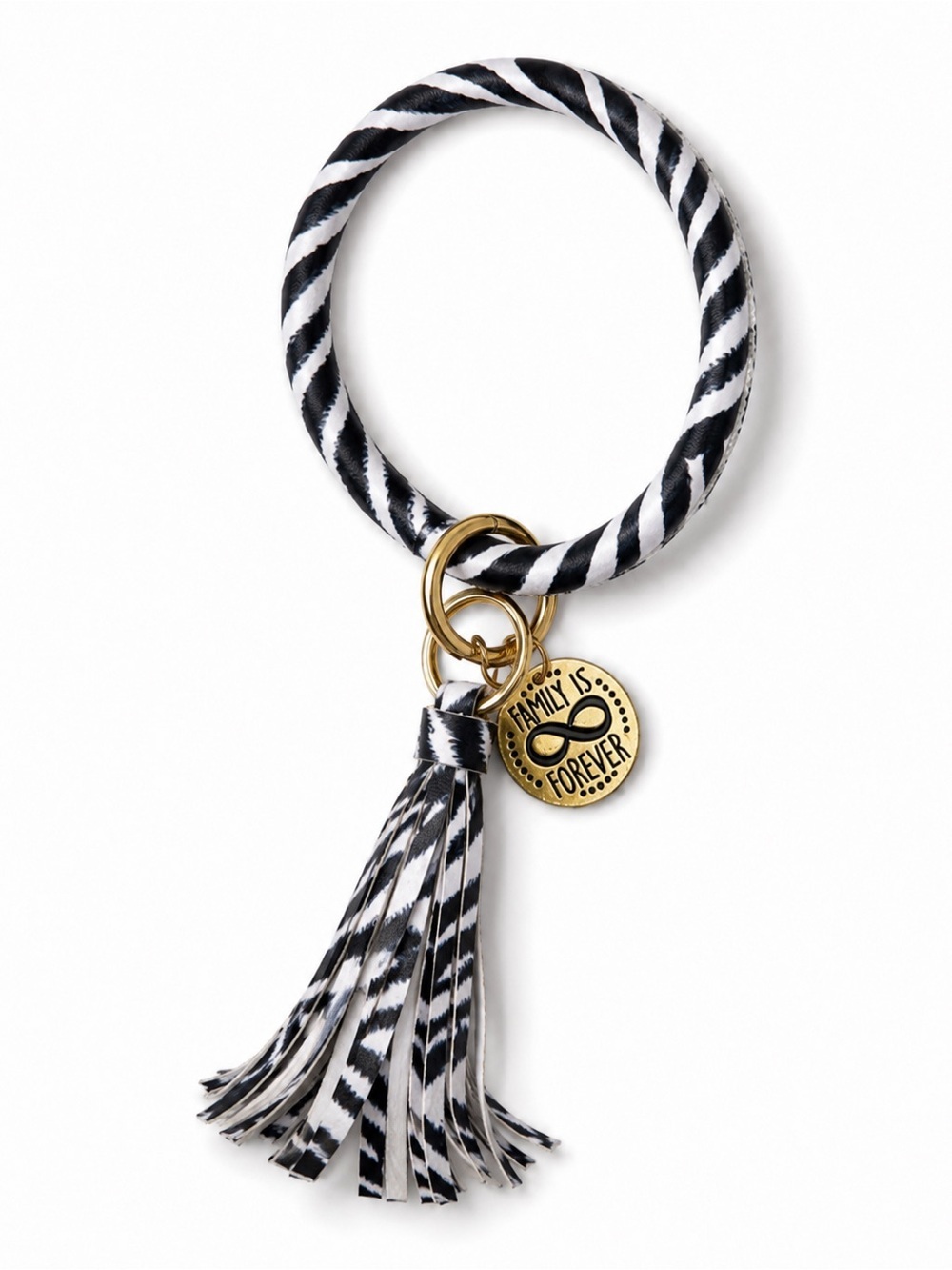 Zebra Print Family Is Forever Wristlet Bracelet Key Ring Keychain - Large - Picture 3 of 4
